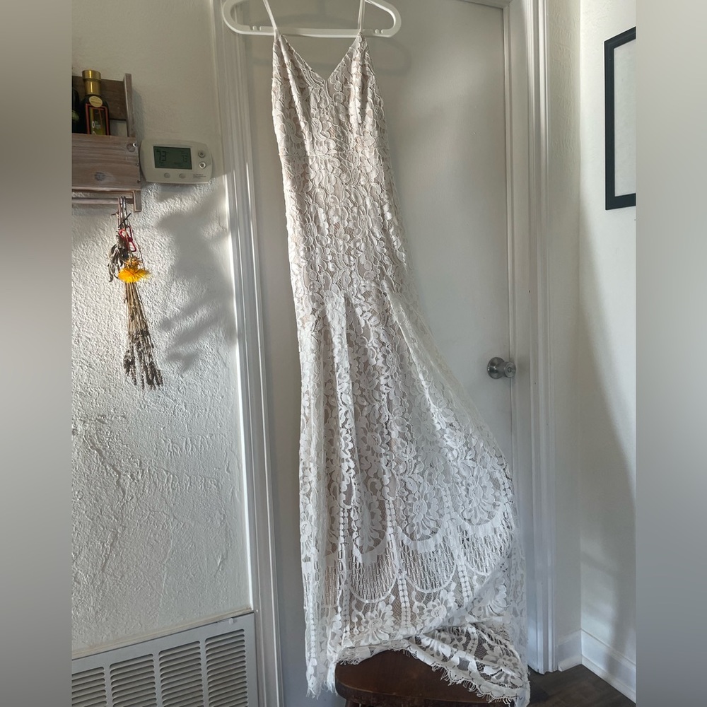Lulu's Cream and White Lace Dress
